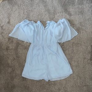 Lulu’s Baby Blue Off The Shoulder Romper